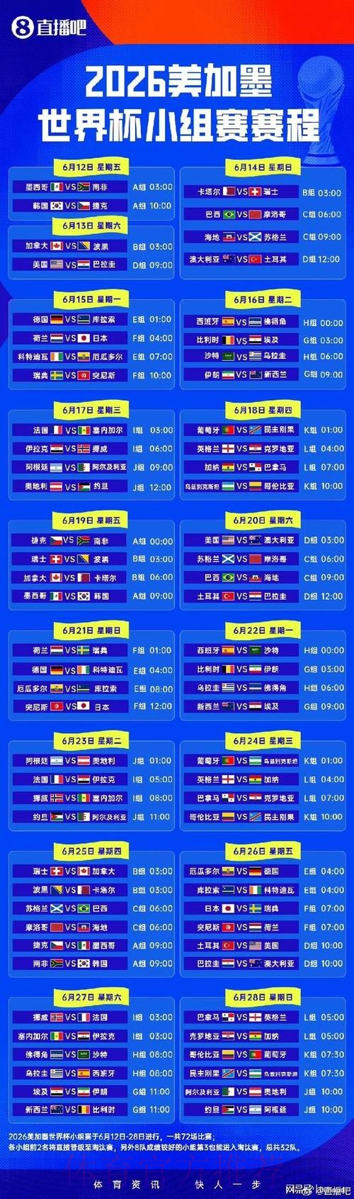 2026世界杯赛程高清版完整安排免费观看 2026世界杯赛程高清版完整安排免费观看